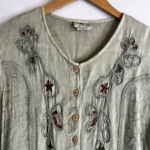 Sumeer by S&N Fashions Light Green Embroidered Tie Back Maxi Dress Size XL - Picture 3 of 13